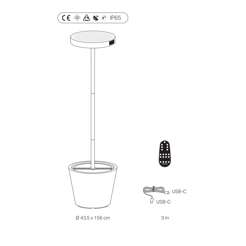 POLDINA REVERSO L FLOOR LAMP RF WITH VASE 10W DYNAMIC WHITE - PD -IP65- BLACK REMOTE CONTROL INCL.