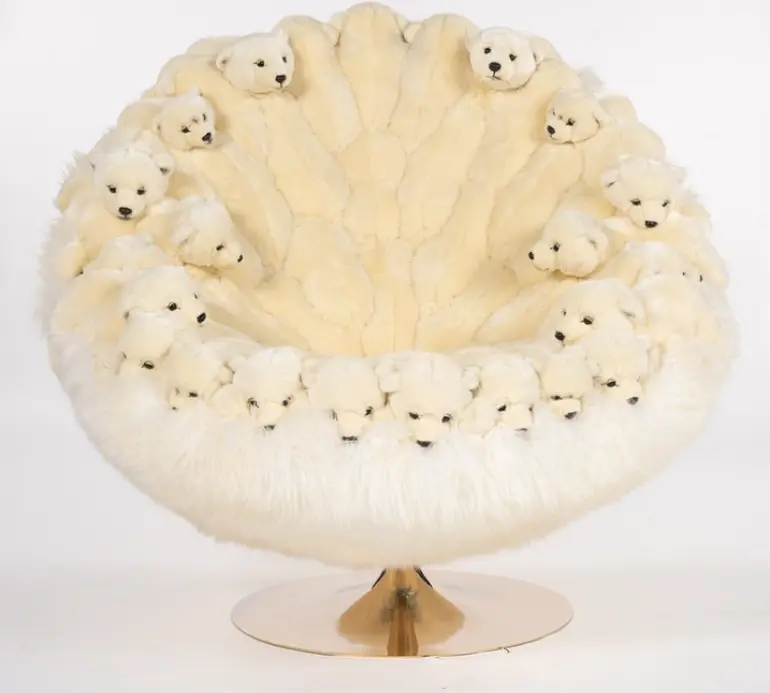 Silver Iceberg (Boule chair (110 L x100 l x106 H), Silver, White New-Zealand sheepskin)