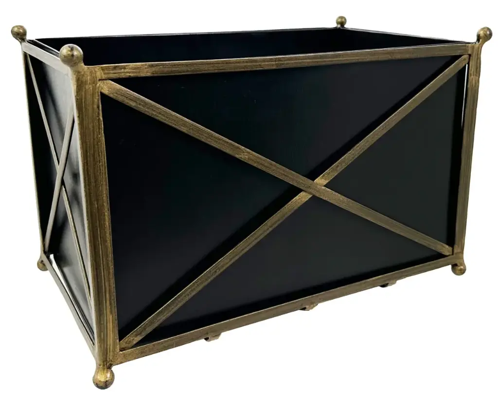 Jardinière rectangulaire en métal noir avec doré