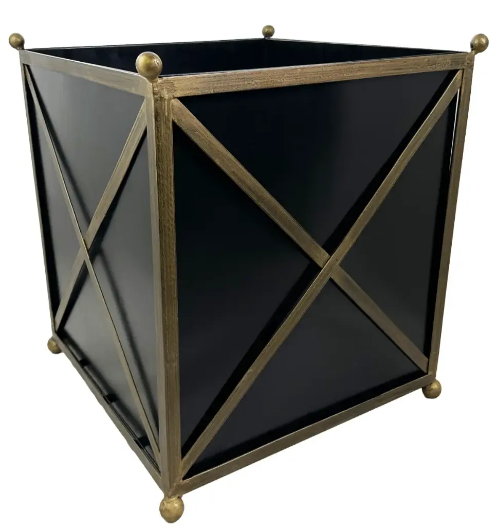 Jardinière carrée en métal noir et doré 60x60x70cm 