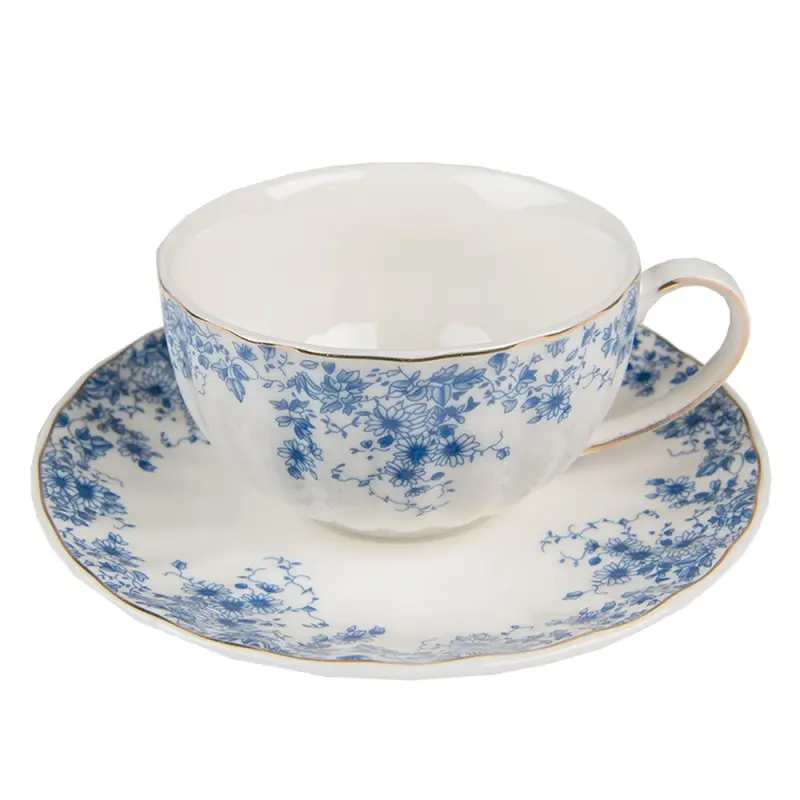 Tasse et soucoupe Blanc, Bleu 12x9x5 cm / Ø 15x2 cm / 200 ml
