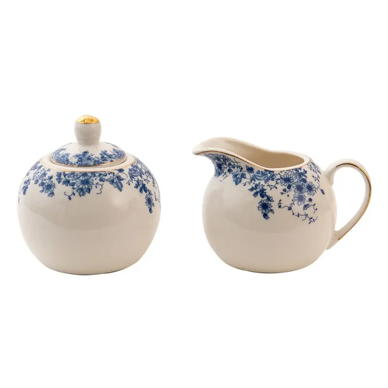 Ensemble lait et sucre Blanc, Bleu 11x9x8 / Ø 9x9 cm