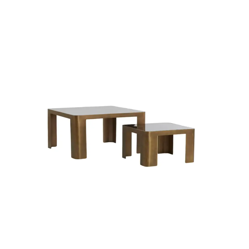 Table basse S/2 50x50x30+75x75x40 cm OXE ant. br+smoked gl.