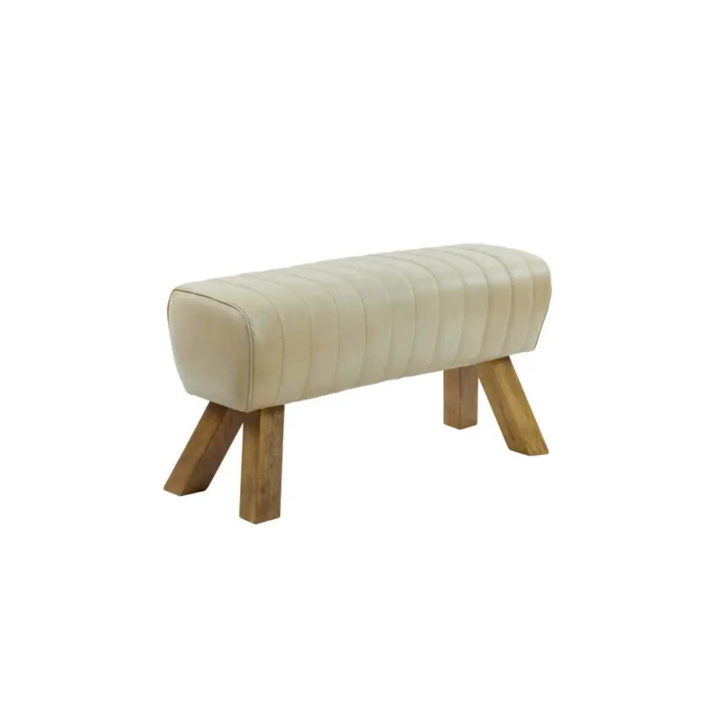 Banc 90x31x46 cm RAMY cuir sable + bois naturel
