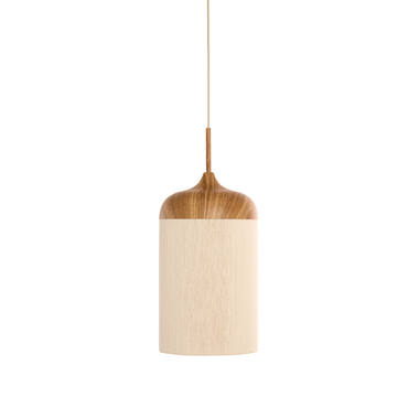 Lampe suspendue Ø16x31 cm DANIA impression bois naturel+corde crème