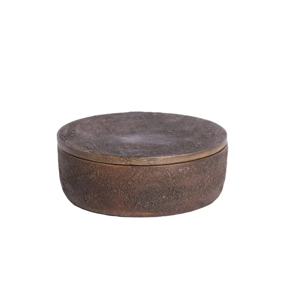 Rangement déco Ø19x7 cm METETI bois texturé brun foncé