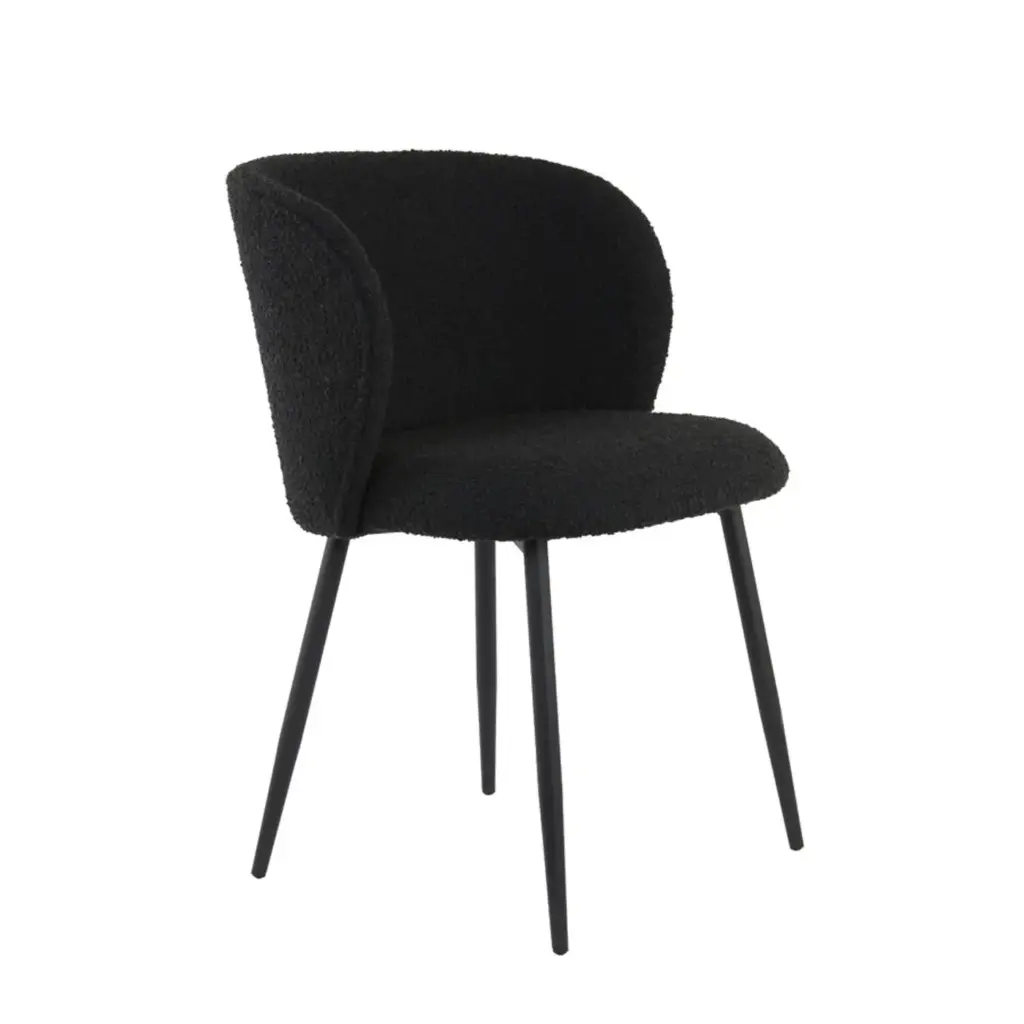 Chaise de salle à manger 56x55x79 cm ELYNA bouclé noir mat