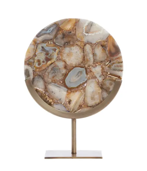 Ornement sur socle 25x10x35 cm GOUYA agate jaune+antiq bronz