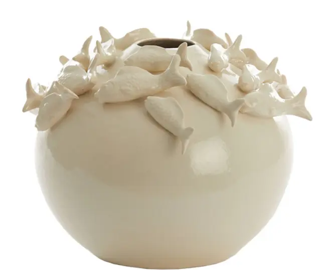 Vase Deco Ø41,5X32 Cm Fish Ceramics Cream