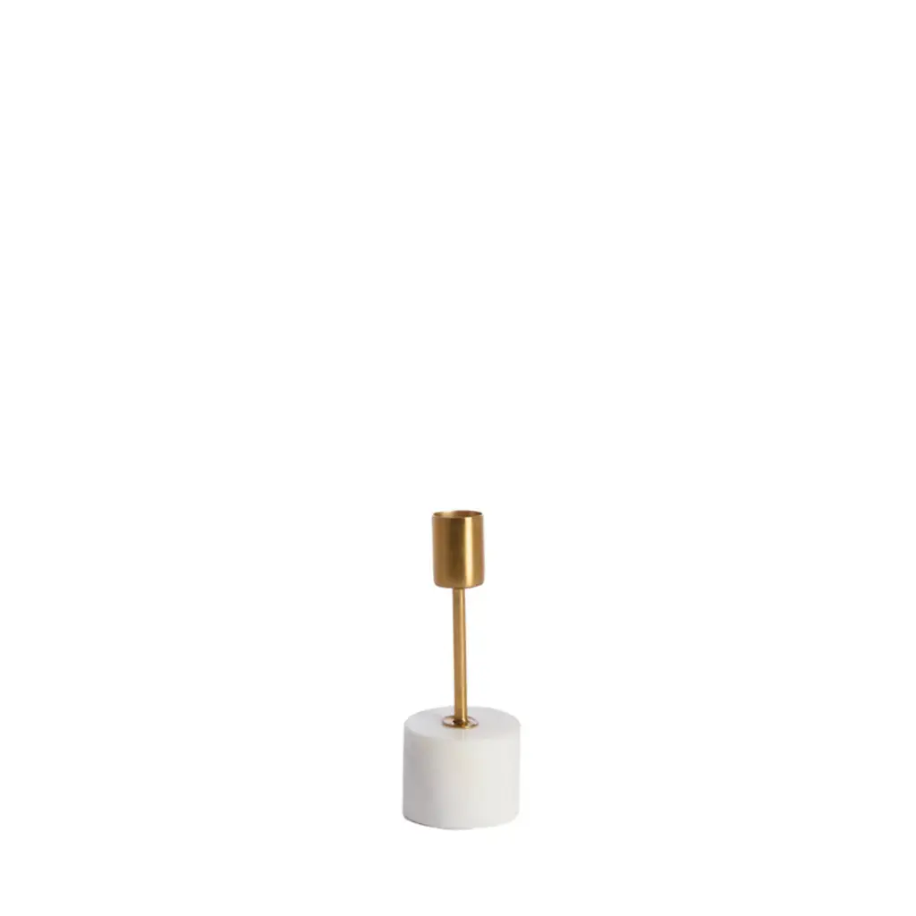 Candle Stick Ø5X14 Cm Pegu Marble White+Gold
