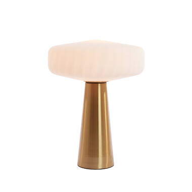 Table Lamp Ø40X53 Cm Pleat Glass Matt White+Gold