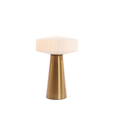 Table Lamp Ø30X45 Cm Pleat Glass Matt White+Gold