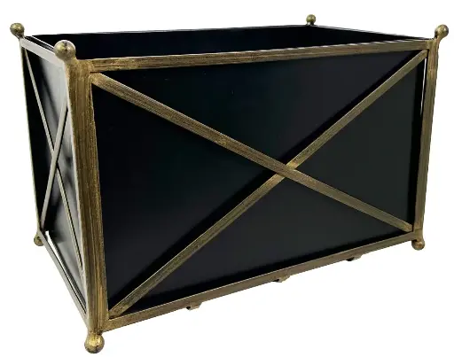 [SH-64301] Jardinière rectangulaire en métal noir avec doré