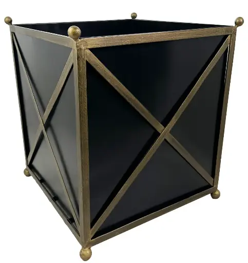 [SH-64300] Jardinière carrée en métal noir et doré 60x60x70cm 