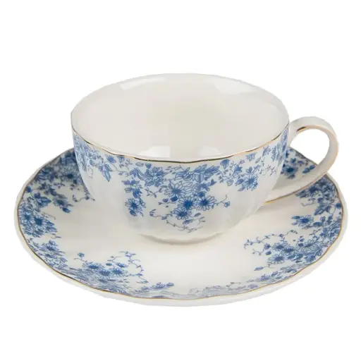 [CL-BFLTKS] Tasse et soucoupe Blanc, Bleu 12x9x5 cm / Ø 15x2 cm / 200 ml