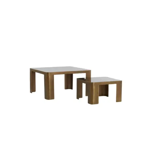 [LL-5503565] Table basse S/2 50x50x30+75x75x40 cm OXE ant. br+smoked gl.