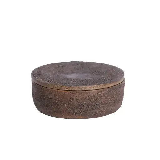 [LL-7612164] Boîte déco Ø19x7 cm METETI bois texturé brun foncé