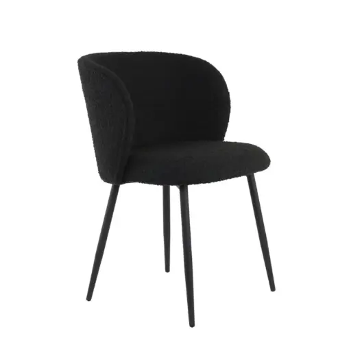 [LL-6772912] Chaise de salle à manger 56x55x79 cm ELYNA bouclé noir-noir mat