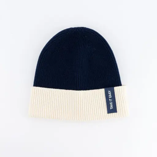 [CH-BO-BICOLOR-TAKEITEASY-BLUE-T3] Bonnet bicolore - Take it Easy - Bleu - 3-6 ans