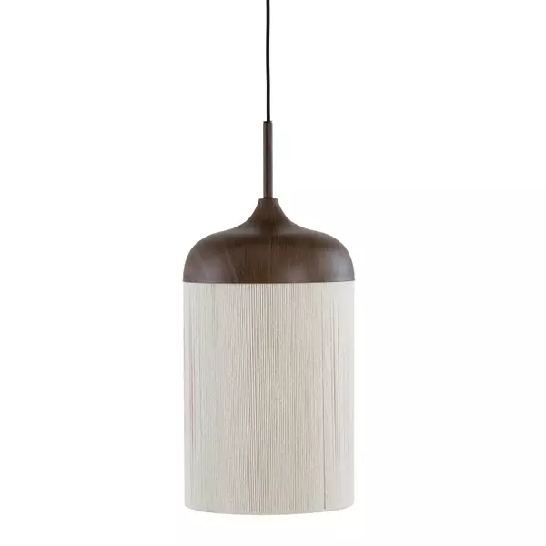[LL-2985652] Hanging Lamp Ø27,5X52 Cm Dania Wood Print D Brown+Rope Cream