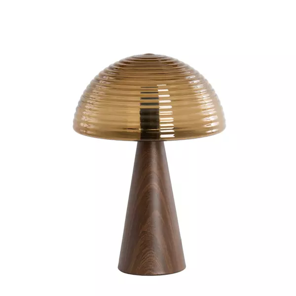 [LL-1891852] Table Lamp Ø30X43 Cm Mueda Glass Brown+Wood Print D Brown