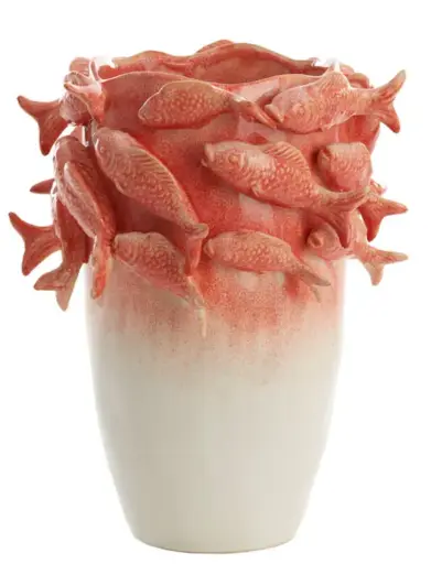 [LL-5731037] Vase Deco 29X28X36,5 Cm Fish Ceramics Coral+Cream